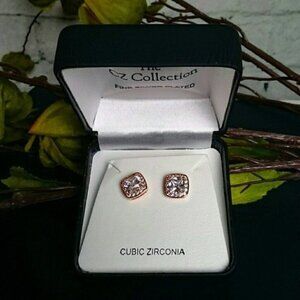 The CZ Collection Square Halo Earrings Rose Gold